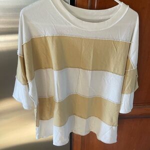 Free People White and Tan Striped Tee NWOT